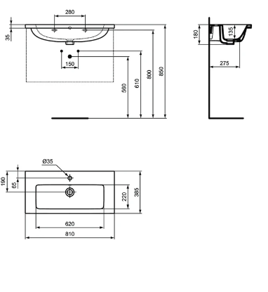 Ideal Standard Ideal Standard i.life S is i.life s umywalka 81 white bxd T458901 