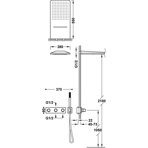 Tres B-SYSTEM Zestaw baterii termostatycznej podtynkowej 3-drożnej B-system prysznicowej-30725305NM