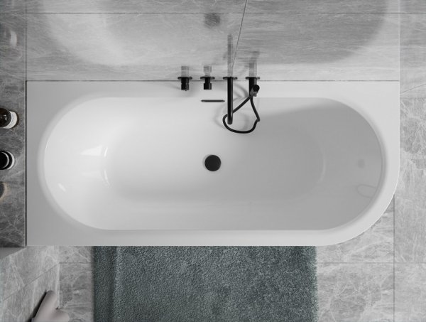Besco Avita A-line B&amp;W wanna wolnostojąca czarno/biała 150 P + syfon klik-klak chrom z przelewem slim WAA15ABPS