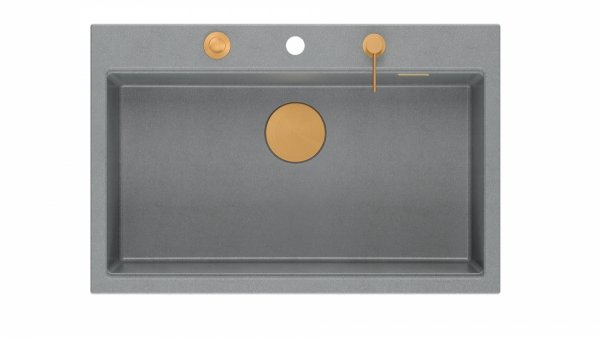 Quadron MARC 110 WORKSTATION GraniteQ zlewozmywak 1-komorowy 760*500*235 mm silver stone + syfon push to open + dozownik + deska + wkładka / elementy miedziane HQM7650U5PVDC1