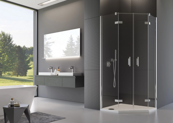 Ronal Sanswiss ścianka boczna do kabiny pięciokątnej 100,1-160x0-200 cm, szkło Durlux 200, profile chrom PUT52SM21022