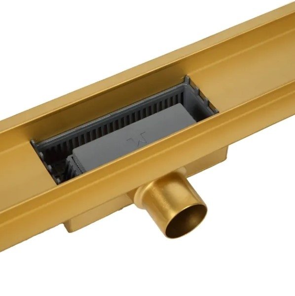 Balneo Duplex Next Mirror Gold Odpływ liniowy 60 cm dwustronny ze stali nierdzewnej szczotkowanej z niskim syfonem i głębokim osadnikiem A0101080102-1