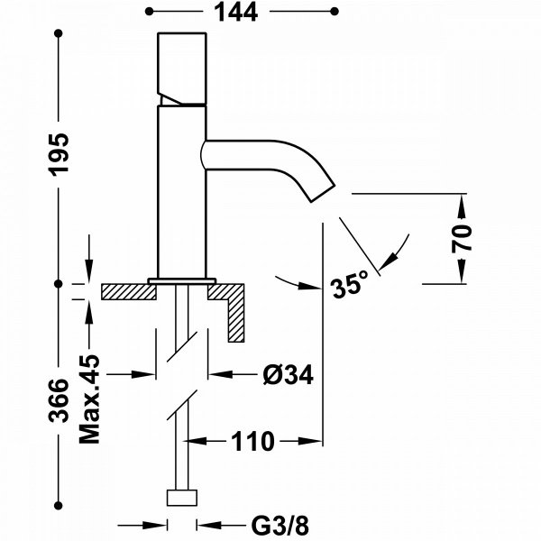 Tres Study bateria umywalkowa złoto matowe 26190301OM