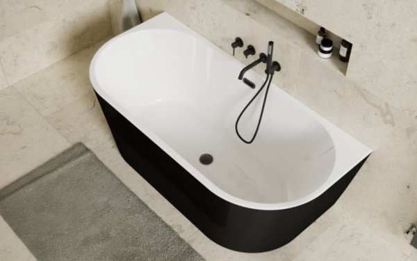 Besco Vica New B&amp;W wanna wolnostojąca czarno/biała 150 +  klik-klak czarny z przelewem slim WAS15VNBCZ