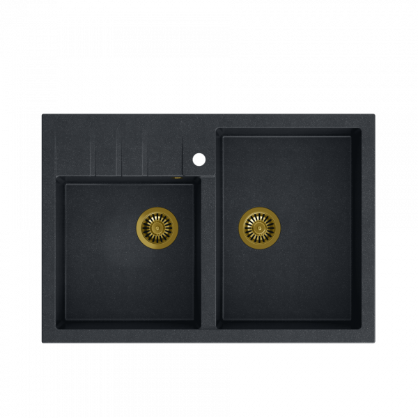 Quadron Bill zlewozmywak granitowy dwukomorowy 90x62 cm black diamond/elementy złote HCQB9062U8PVDG1