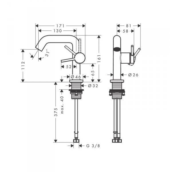 Hansgrohe Tecturis S Jednouchwytowe baterie umywalkowe Fine z CoolStart Czarny Matowy 73321670