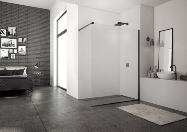 Ronal Sanswiss Easy Black Ścianka prysznicowa Walk-in 130x200 cm profile czarny mat szkło przezroczyste Aquaperle STR4P1300607