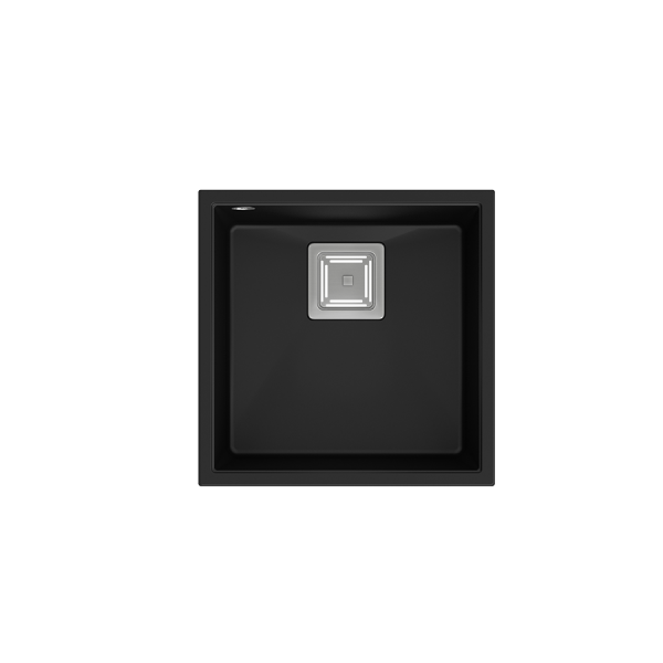 QUADRON DAVID 40 GraniteQ zlewozmywak pure carbon 42x42x22,5 cm 1-komorowy b/o komora podwieszana kwadratowy odpływ + syfon manualny stal szczotkowana save space + zaczepy HQD4242U7BS