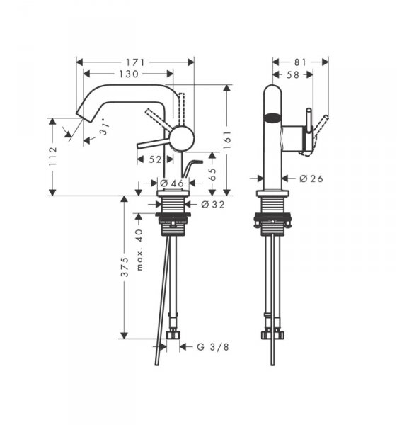 Hansgrohe Tecturis S Jednouchwytowe baterie umywalkowe Fine z CoolStart Czarny Matowy 73323670 chrom