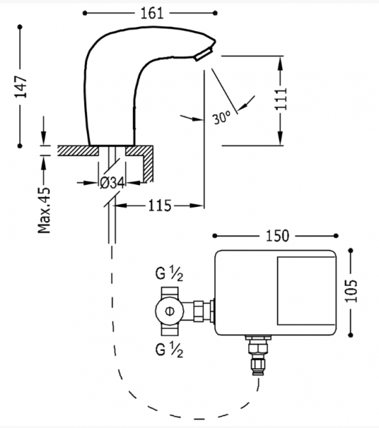 Tres Bateria elektroniczna umywalkowa z systemem mieszania wstępnego 19290603