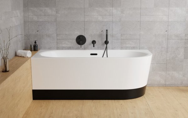 Besco Avita A-line wanna wolnostojąca 160 P + syfon klik-klak złoty z przelewem slim WAA160APZS