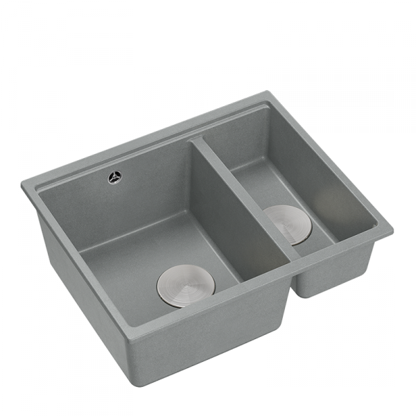 QUADRON | LOGAN 150 | granitowy zlewozmywak kuchenny SZARY + STAL | wymiary: 55,5 x 46 x 22 cm | 1,5-komorowy podwieszany | podbudowa szafki od: 60 cm HCQL5646U5BSU