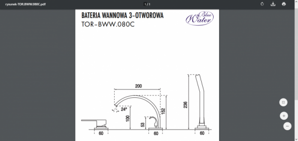 Blue Water TORONTO Bateria wannowa 3-otw. TOR-BWW.080 czarny mat DARMOWA DOSTAWA