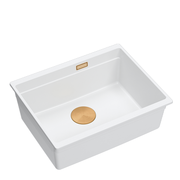 Quadron LOGAN 100 GraniteQ zlewozmywak snow white 56x45x21,5 cm 1-komorowy podwieszany z syfonem manualnym miedziany HQJ6045U1PVDC1U