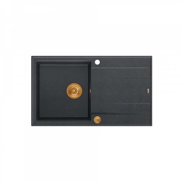 QUADRON EVAN 111 GraniteQ zlewozmywak z syfonem Push 2 Open 1-komorowy z/o (860x500x210) black diamond / elementy miedziane HCQE8650U8PVDC1P2O