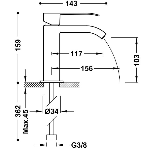 Tres Cuadro bateria umywalkowa chrom/czarny 00610101NE