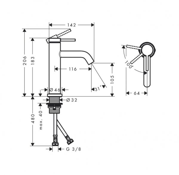 Hansgrohe Tecturis S Jednouchwytowe baterie umywalkowe Czarny Matowy 73312670