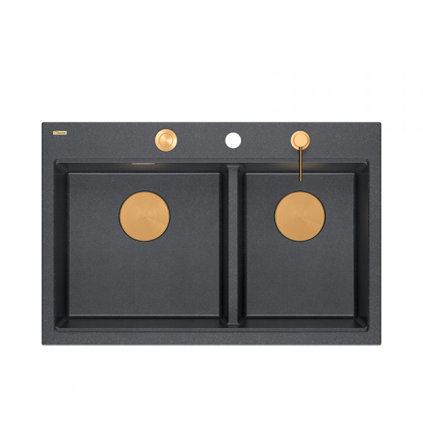 Quadron MARC 120 WORKSTATION GraniteQ zlewozmywak 2-komorowy 760*500*235 mm black diamond + syfon push to open + dozownik + deska + wkładka / elementy miedziane HQC7650U8PVDC1