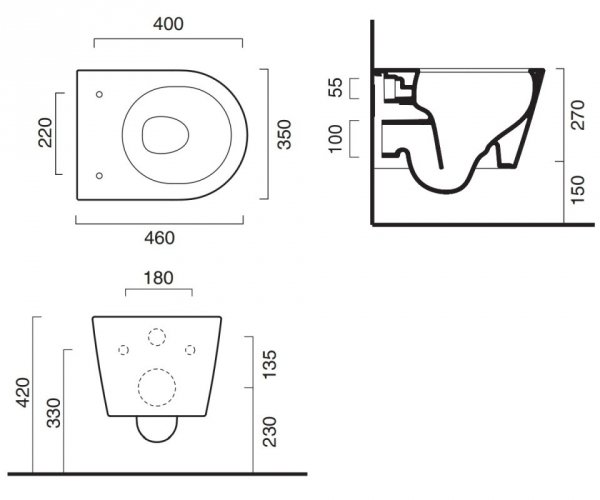 Catalano New Zero Zestaw Toaleta WC podwieszana 46x35 cm Newflush bez kołnierzaz deską sedesową wolnoopadającą biała 0111460001+9056060000+0151200001