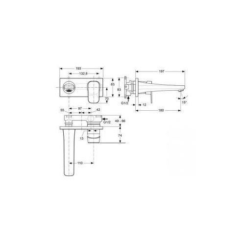 Ideal Standard Tonic II Bateria umywalkowa ścienna podtynkowa, wylewka 225 mm. chrom A6335AA