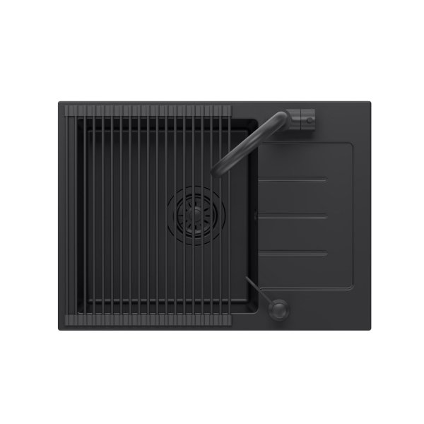 Quadron Zestaw JOHNNY 116 PURE CARBON zlewozmywak granitowy z baterią, dozownikiem i zwijaną matą – jednokomorowy, wpuszczany, pure carbon/elementy czarne, bateria pure carbon, dozownik pure carbon, Qmata pure carbon HCQJ6044BLMBDRPC