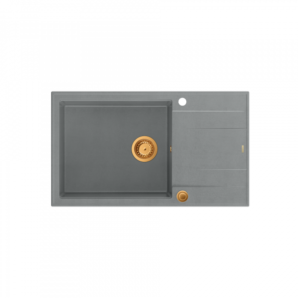 QUADRON EVAN 136 XL GraniteQ zlewozmywak z syfonem Push To Open 1-komorowy z/o (860x500x210; kom. 420x490) silver stone / elementy miedziane HCQE58650U5PVDC1P2O