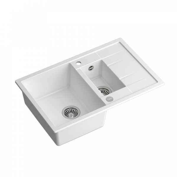 QUADRON MORGAN 156 GraniteQ zlew 1,5 komory snow white/elementy stalowe 780x500x220 HB8224U1BSP2O
