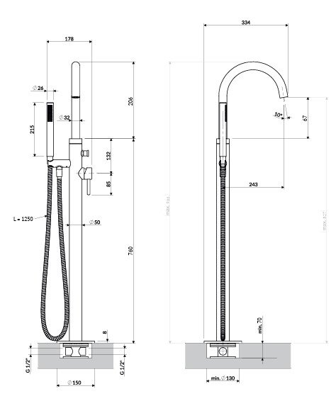 Omnires Y Bateria wannowa wolnostojąca chrom Y1233SCR