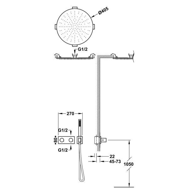 Tres B-SYSTEM Zestaw baterii termostatycznej podtynkowej 2-drożnej B-system prysznicowej-30735206OR