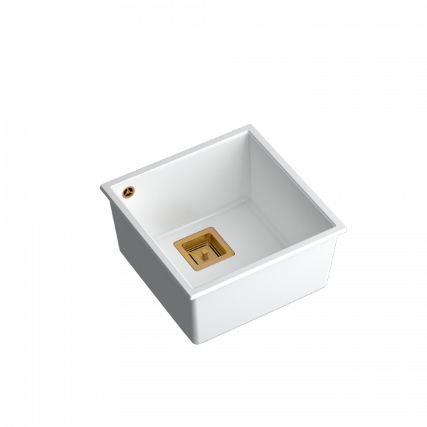 Quadron David 40 zlew granitowy 1-komora 42x42 cm snow white/elementy miedziane HQD4242U1C1