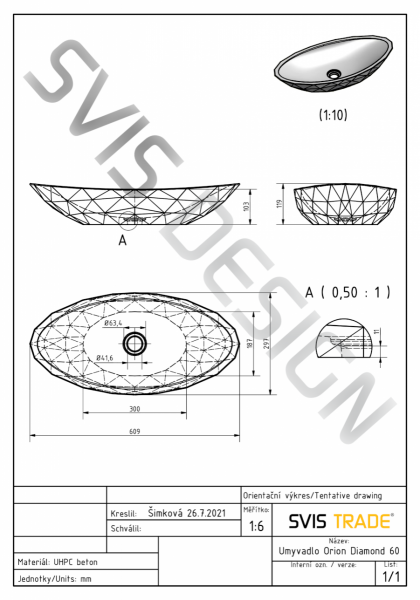 S.V.I.S. Design UMYWALKA 60 CM DIAMOND BASIC - ŚREDNI KOBALTOWY, BEZ DEKORU, LAKIER MATOWY