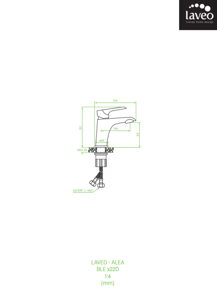 Laveo ALEA bateria umywalkowa z korkiem BLE622D
