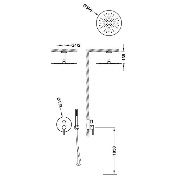 Tres STUDY zestaw prysznicowy podtynkowy Rapid-box złoty 26238003OR
