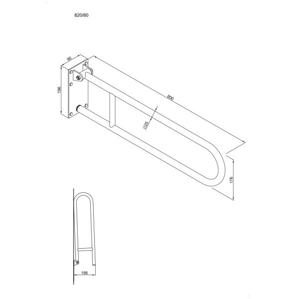 ANDEX Bez Barier Uchwyt półokrągły uchylny 80cm z płytą 820/80CC stal nierdzewna polerowana