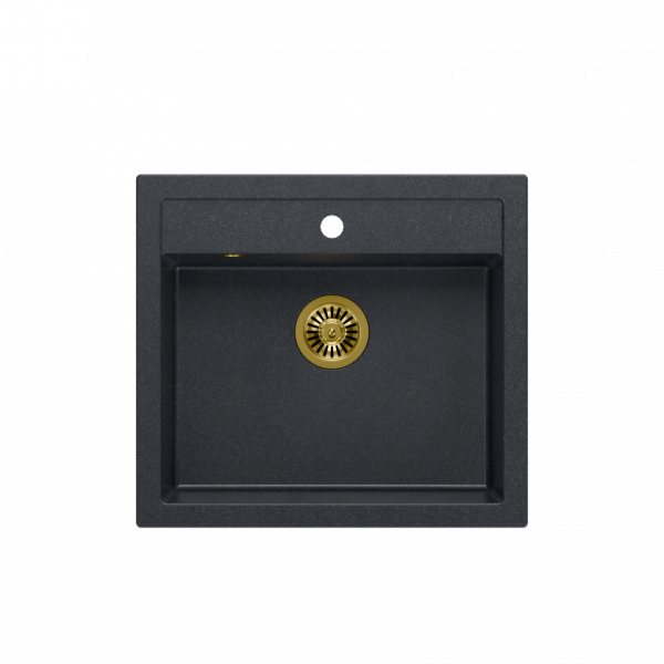 QUADRON BILL 110 GRANITEQ zlewozmywak wpuszczany 1-komorowy 595x540x205 mm, black diamond / elementy złote HCQB6054U8PVDG1