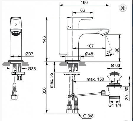 Ideal Standard Connect Air Bateria umywalkowa z korkiem złota A7007A2