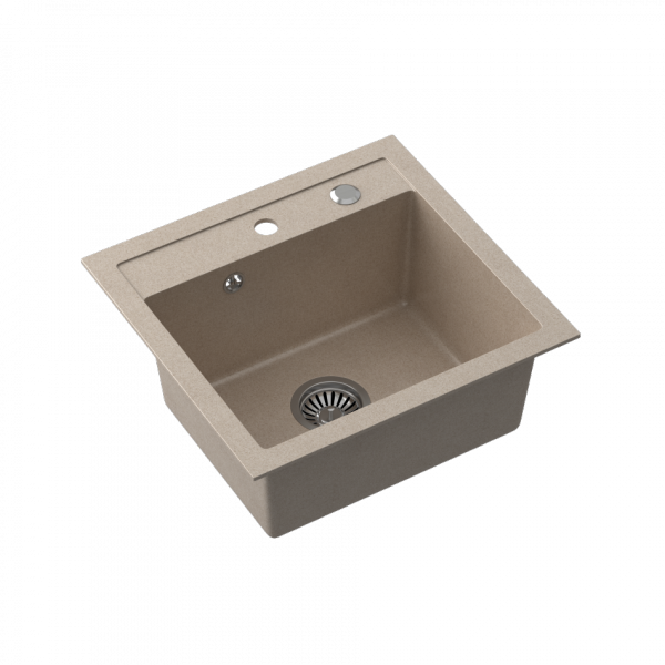 Quadron JOHNNY 110 Steingran zlewozmywak granitowy beżowy 1-komorowy b/o (50x47x18,5), z syfonem i zaślepką stal szlachetna  HCQJ5047BEZK