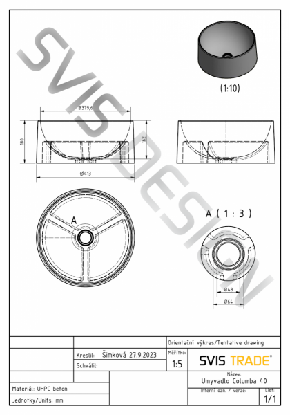S.V.I.S. Design UMYWALKA 40 CM COLUMBA BASIC - PUNK CZARNA, LAKIER MATOWY