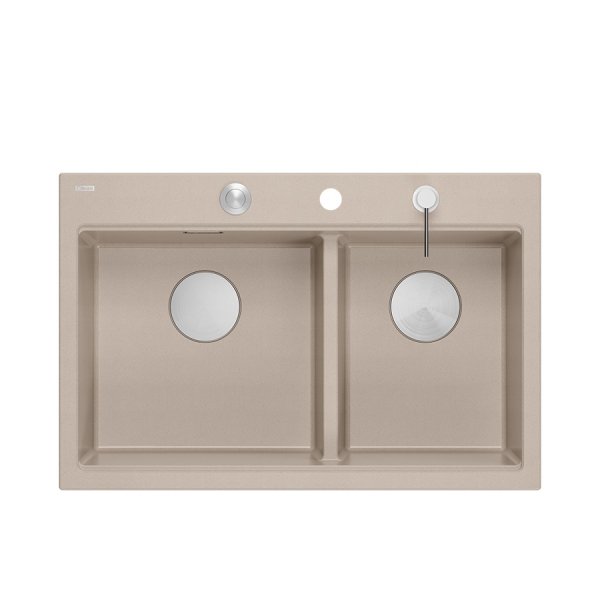 Quadron MARC 120 WORKSTATION GraniteQ zlewozmywak 2-komorowy 760*500*235 mm pearl beige + syfon push to open + dozownik stal szcz.+ wkładka ociekowa+ Qmata +deska/ elementy stalowe HQC7650U2BS