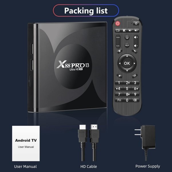 Dekoder Smart TV box X88pro,2/16GB, Wifi 6, Android 13, odtwarzacz HDD