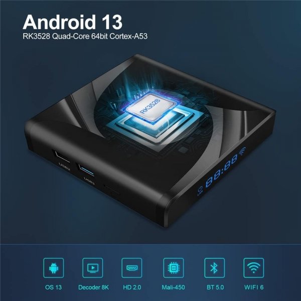 Dekoder Smart TV box X88pro,2/16GB, Wifi 6, Android 13, odtwarzacz HDD + I8 Klawiatura