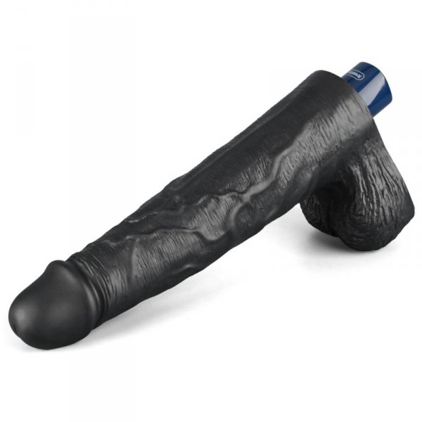10" REAL SOFTEE Rechargeable TPE Vibrating Dildo(Black)