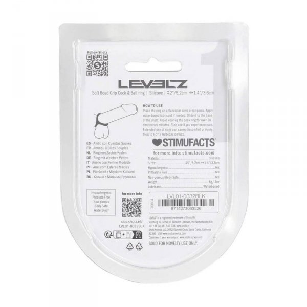 Soft Bead Grip Silicone Cock and Ball Ring - Black