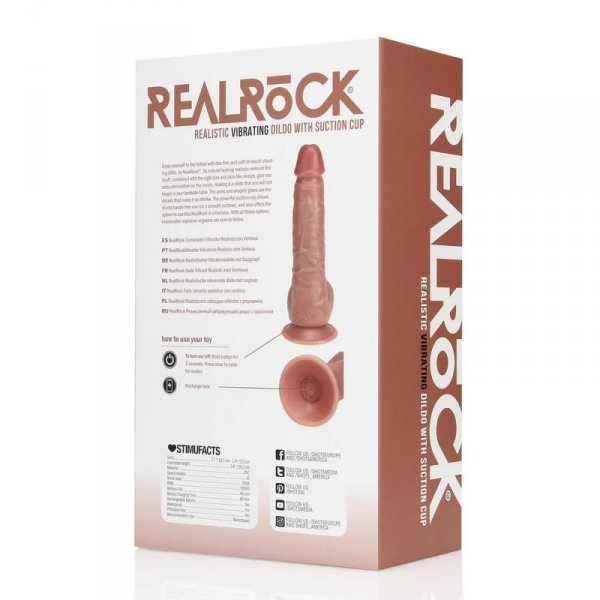 Vibrating Regular Straight Cock with Balls - 7" / 18 cm - Tan