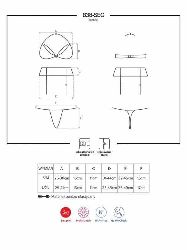 Bielizna-838-SEG-3 komplet 3-częściowy  S/M