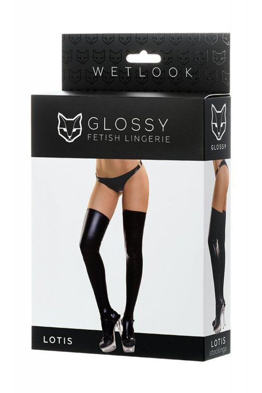Glossy Shiny Wetlook stockings LOTIS - black L
