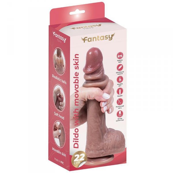 Silicone dildo with foreskin and realistic testicles 22 cm