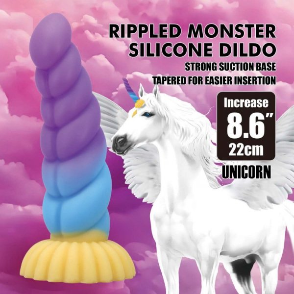 Power Monsters Unicorn – 22 cm Rippled Monster Silicone Dildo