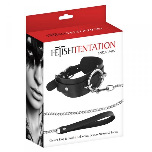 Obroża regulowana na szyję ze smyczą Choker Ring and Leash