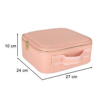 Kosmetyczka organizer na kosmetyki biżuterię kuferek z lusterkiem 10-krotne powiększenie różowy